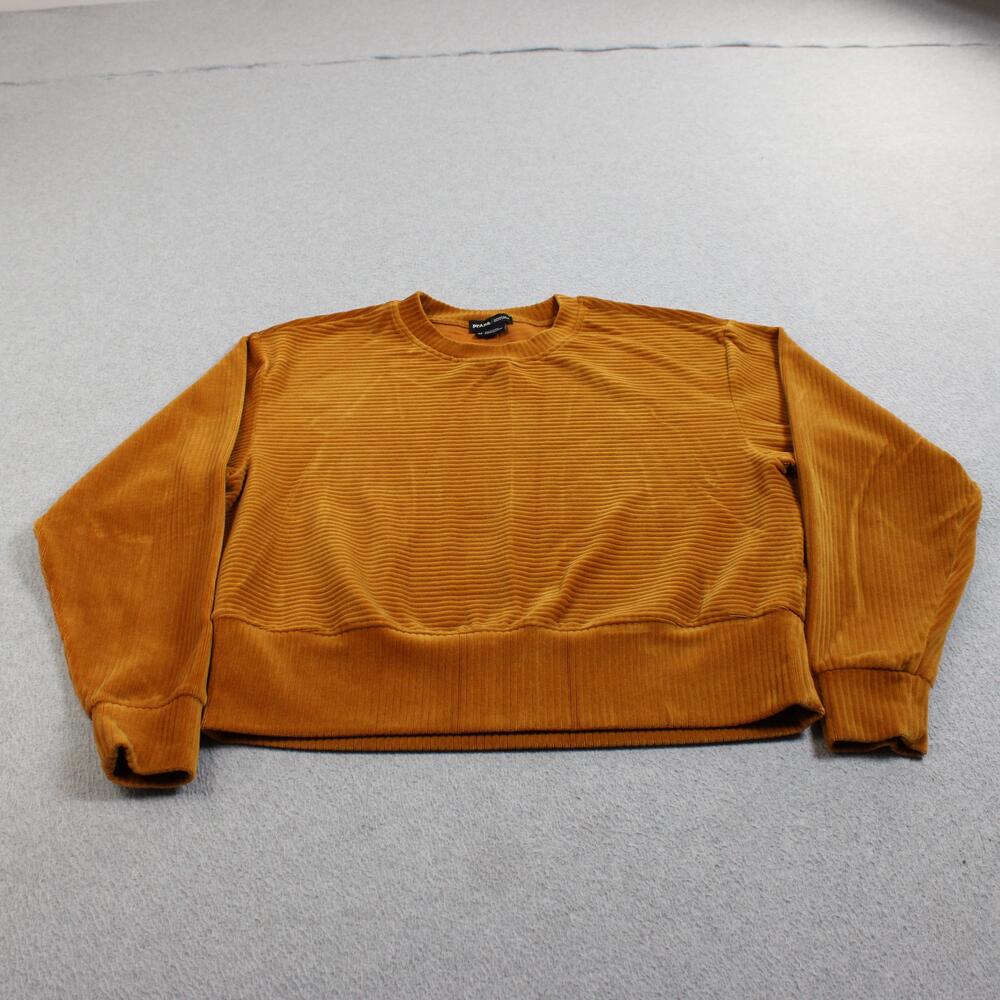 PrAna Sweater Women Medium Orange Corduroy Velour Crew Neck Stretch Cozy Outdoor